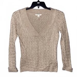 Banana Republic Beige V Neck Sweater Womens S Y2K Preppy Soft Cable Knit Classic